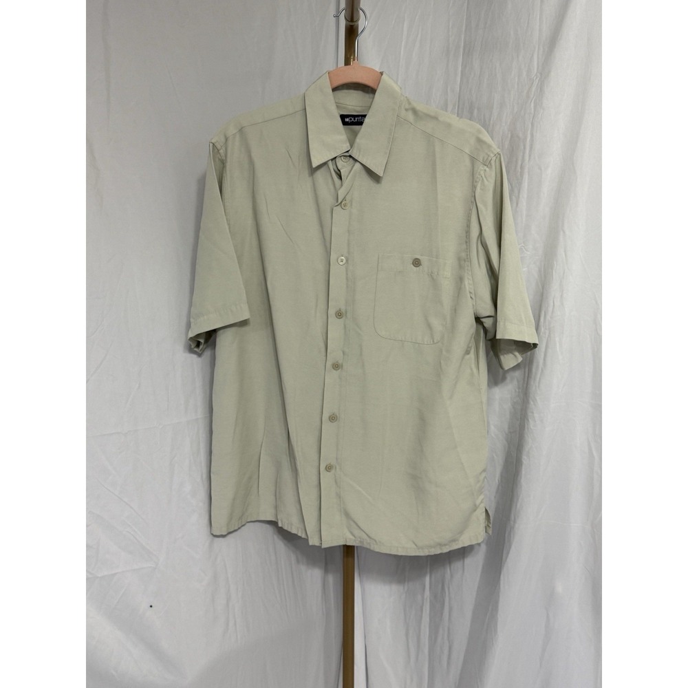 Puritan men's button down Short Sleeve shirt‎ size M (38/40) beige